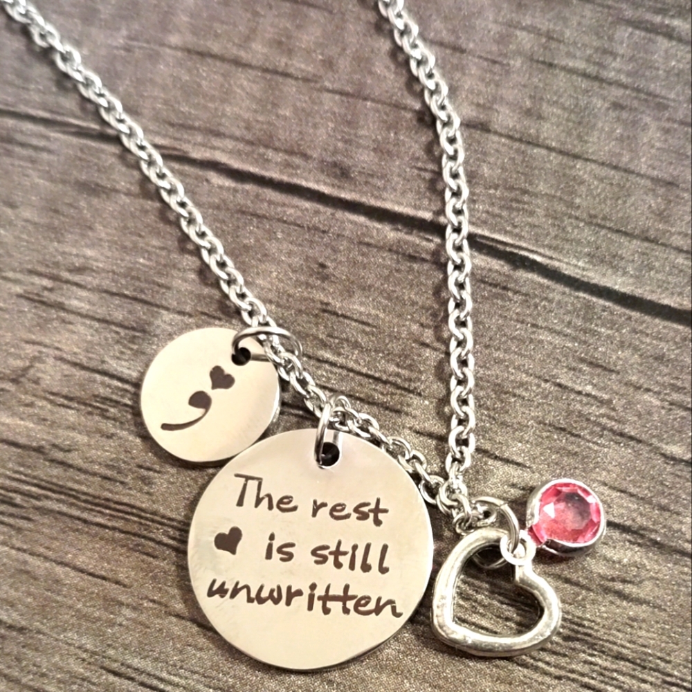 Semicolon Charm Necklace - The rest is still unwritten